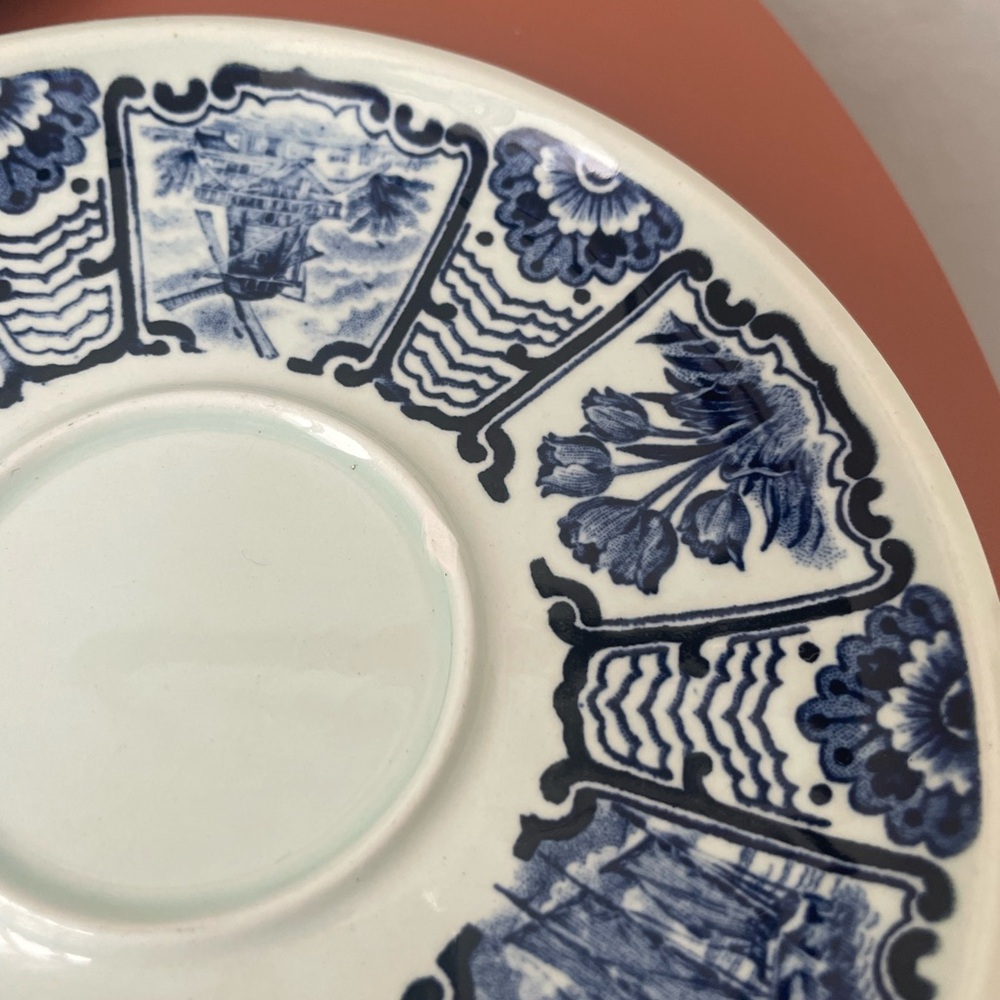 Belgian Delft Boch Old Dutch Blue & White Floral Coffee Teacups and Saucer Set - Picture 12 of 12